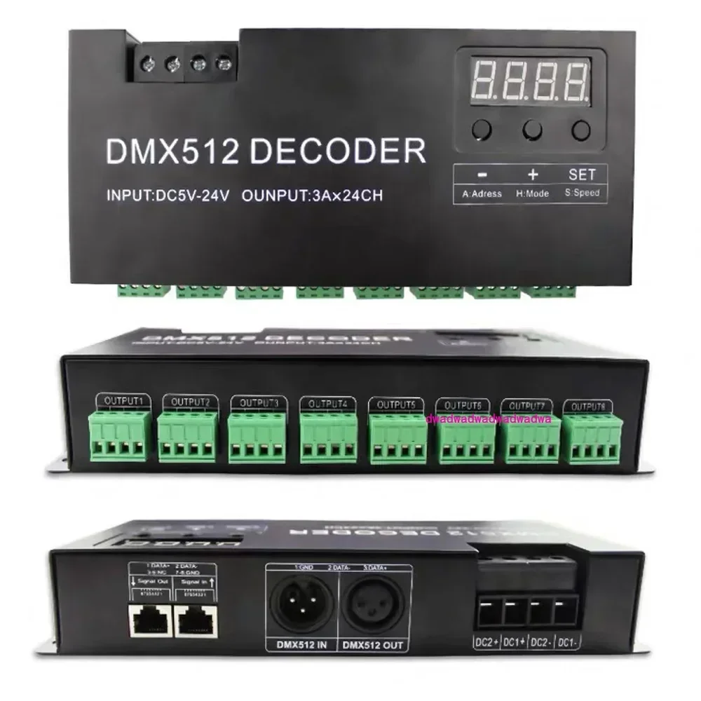 Digital 24CH RGB RGBW DMX512 Decoder, 3CH RGB 4CH RGBW 512 Decoder DMX 512 Controller For LED Strip