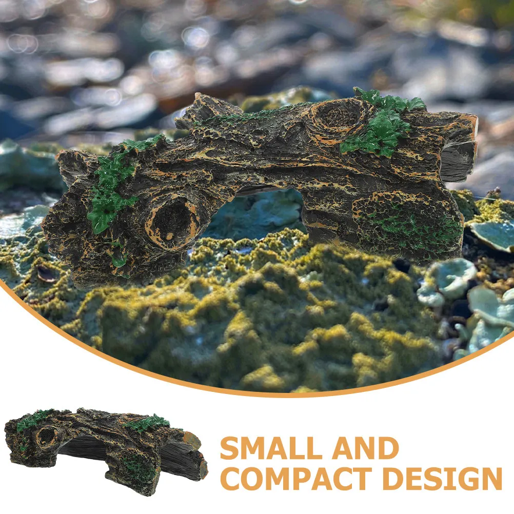 2Pcs Resin Simulation Wood Reptile Hideout Realistic Climbing Cave Turtle Shelter Tank Decor for Aquarium Terrarium Pets
