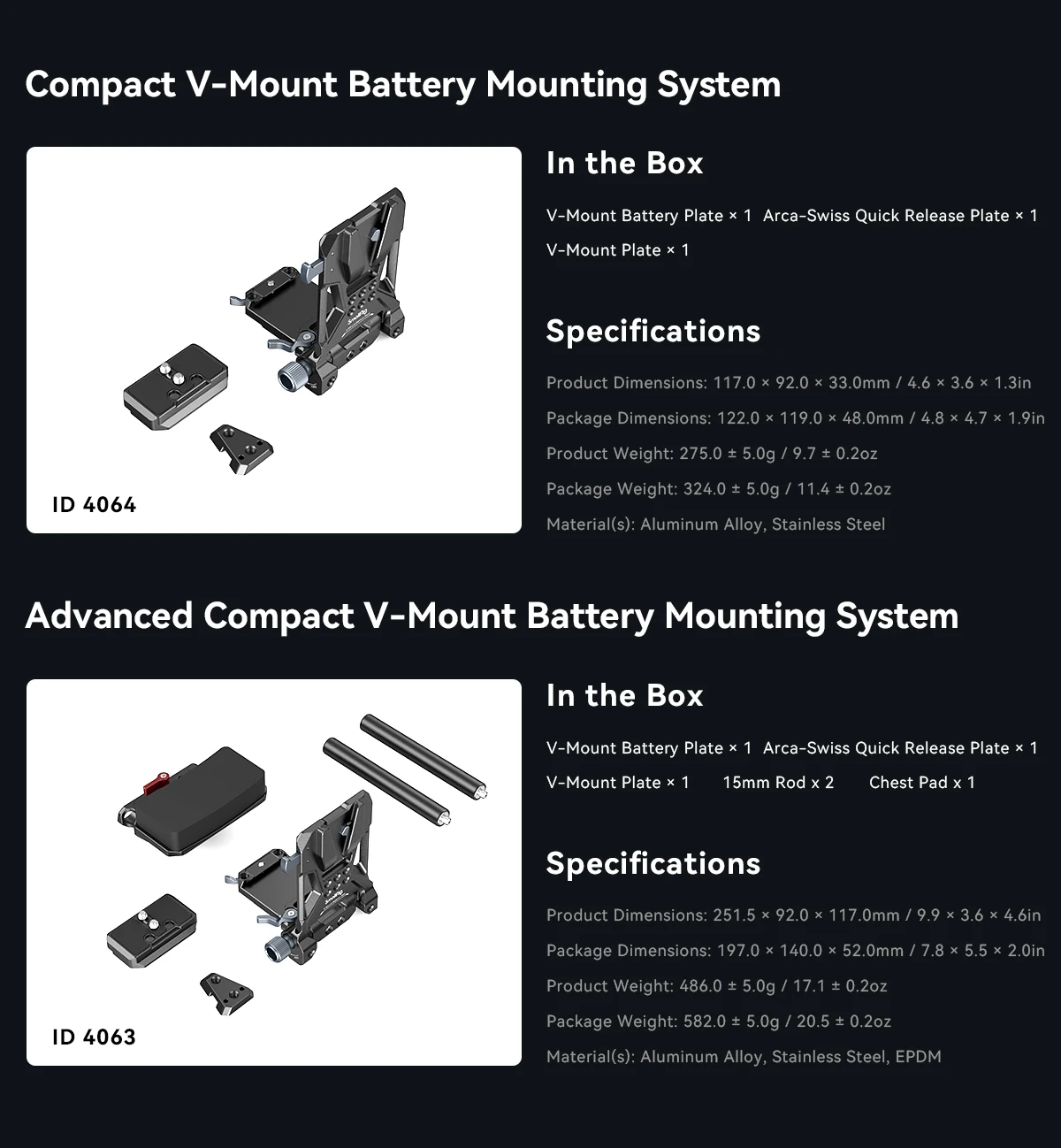 SMALLRIG Plaque De Batterie V-Mount 4505 Compacte Pliable - Montage V Lock Avec Filetages 1/4-20 Et 3/8-16