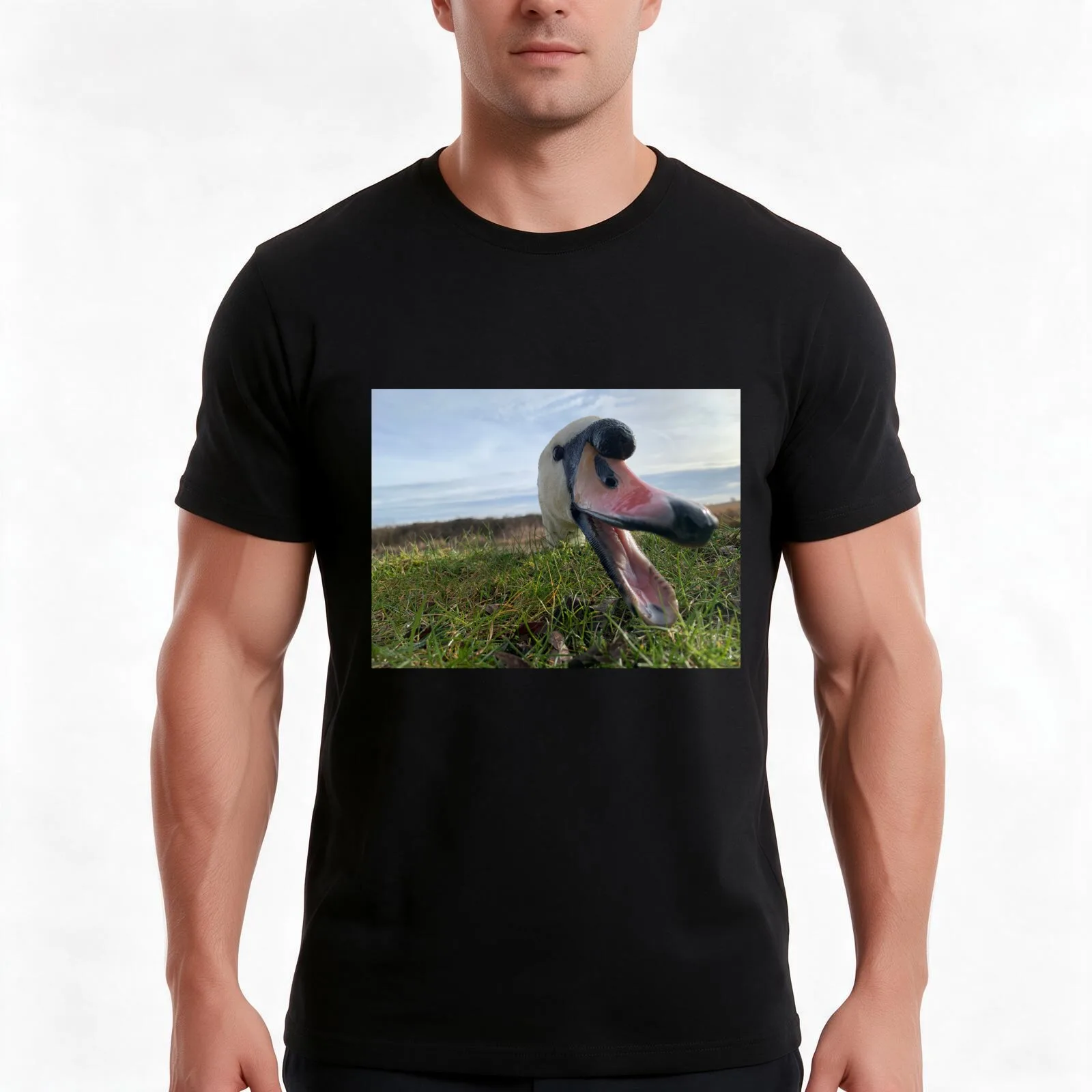 Swan Peck T-Shirt, Summer Casual Cotton Tee, Oversized Streetwear Tops, Vintage Graphic Print, Loose Fit Short Sleeve