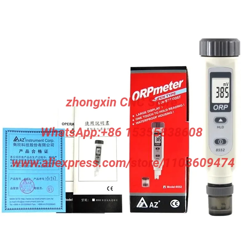 AZ8552 ORP Meter One Touch Big LCD Display Data-hold Auto-off Waterproof Housing Pen Style Water Level Quality Tester Sensor Spa