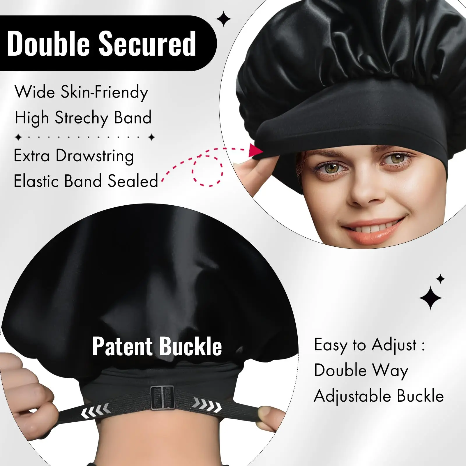 BONNET QUEEN  Silk Bonnet for Sleeping Satin Adjustable Elastic Hair Sleep Cap Night Hat Women Curly