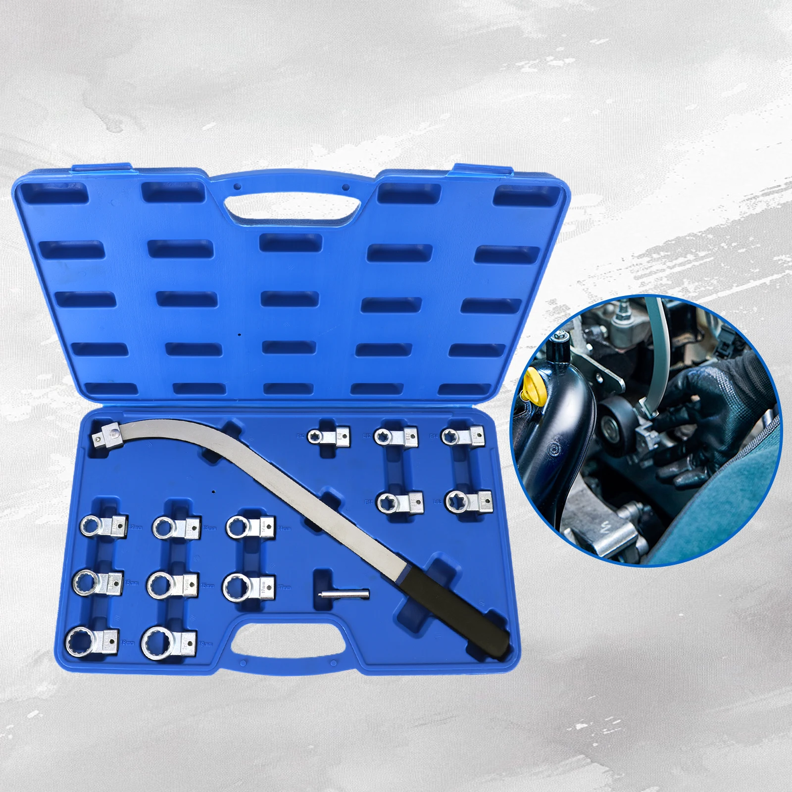 

15 шт., натяжной винт ремня ГРМ двигателя, инструмент для снятия винта, регулировочный ключ натяжного шкива, подходит для большинства типов автомобилей