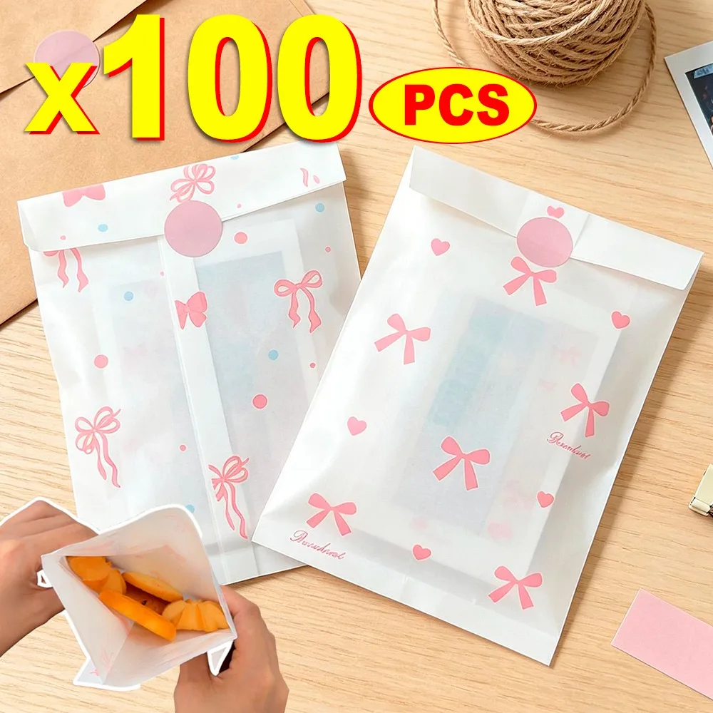 50/100Pcs New 50Pcs Paper Bags Heart Design Bow Card Packaging Photo Storage Bag Gift Bags Halloween Christmas Birthday Parties