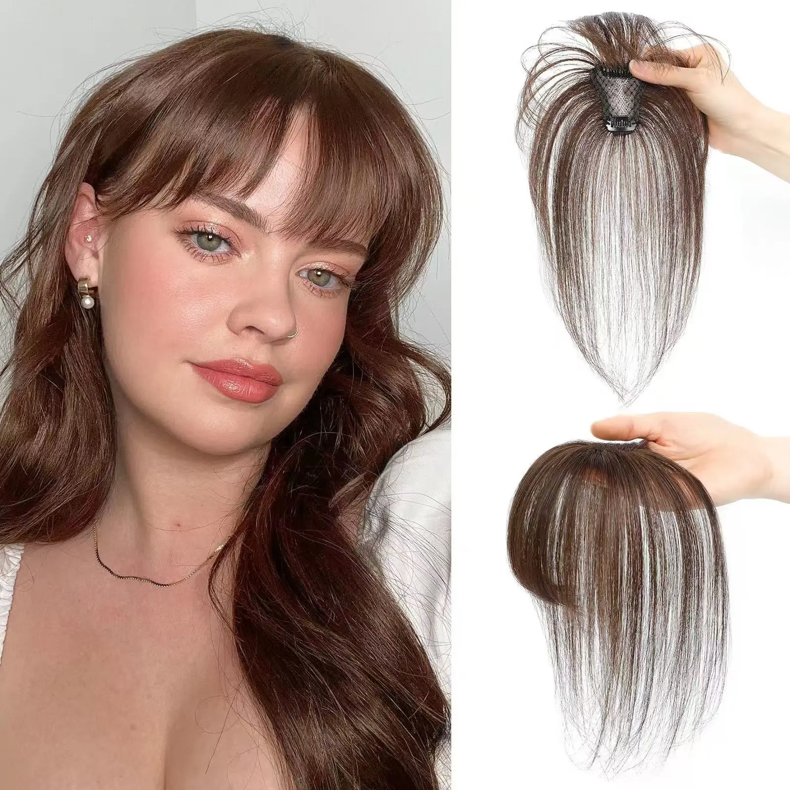 3D French Air Bangs Clip-in Pedaços de Cabelo para Mulheres, 100% Cabelo Humano, Air Bangs, Bangs Falso