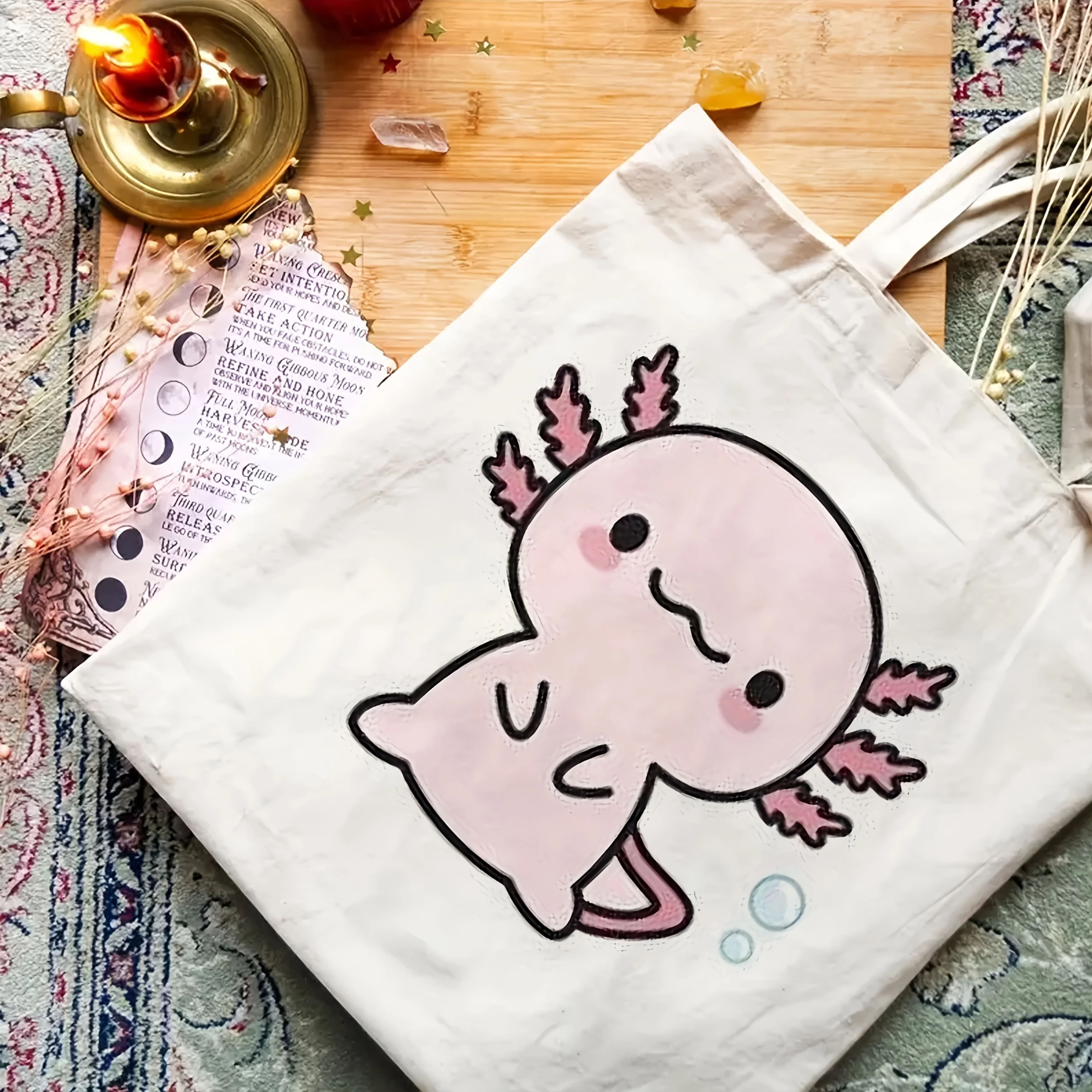 

Cute Axolotl Print Tote Bag for Women, Canvas Handbag with Fixed Shoulder Strap, Fashionable School and Shopping Duffel Bag