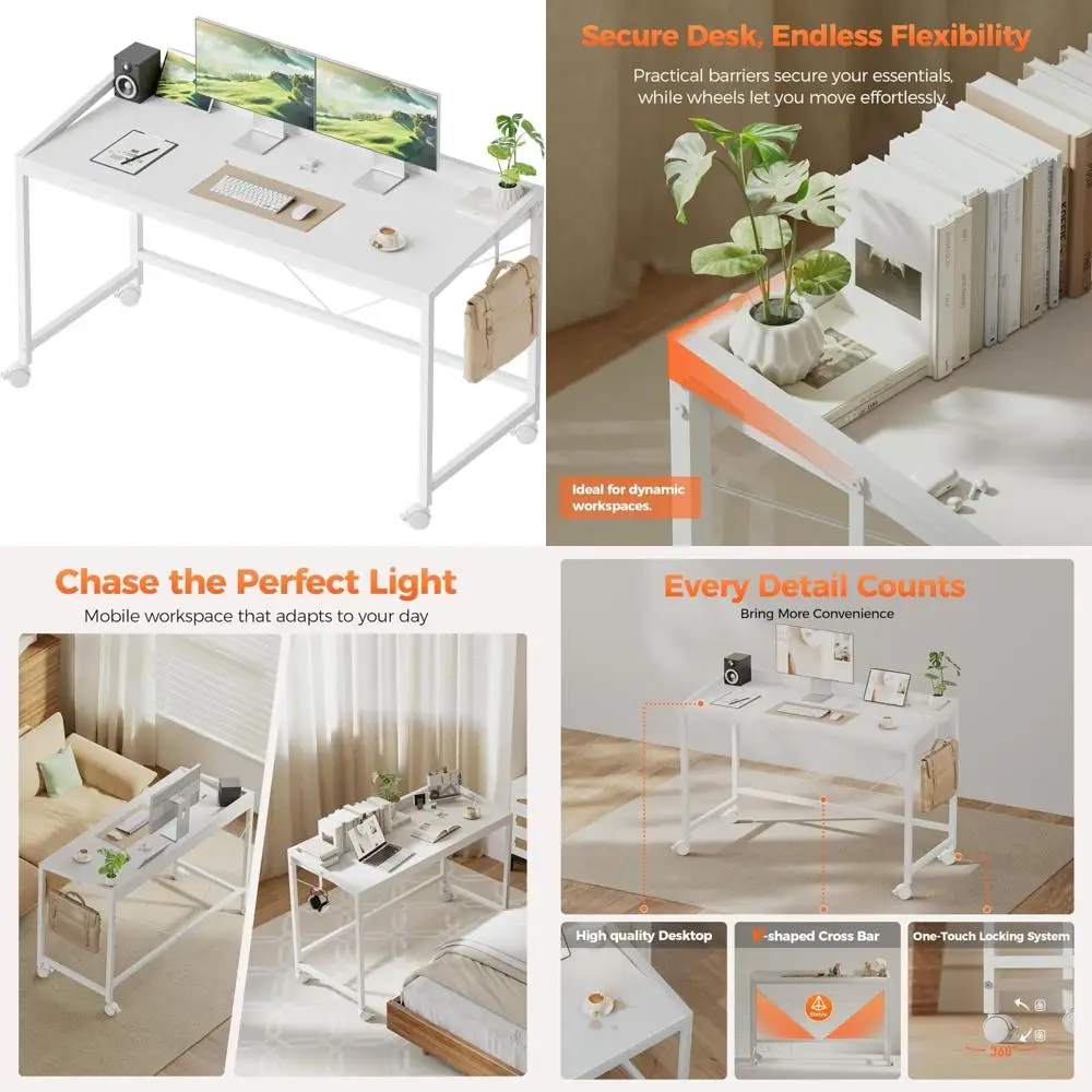 Compact Gaming Desk with Wheels for Small Spaces, Modern Style Home Office and Study Writing Table
