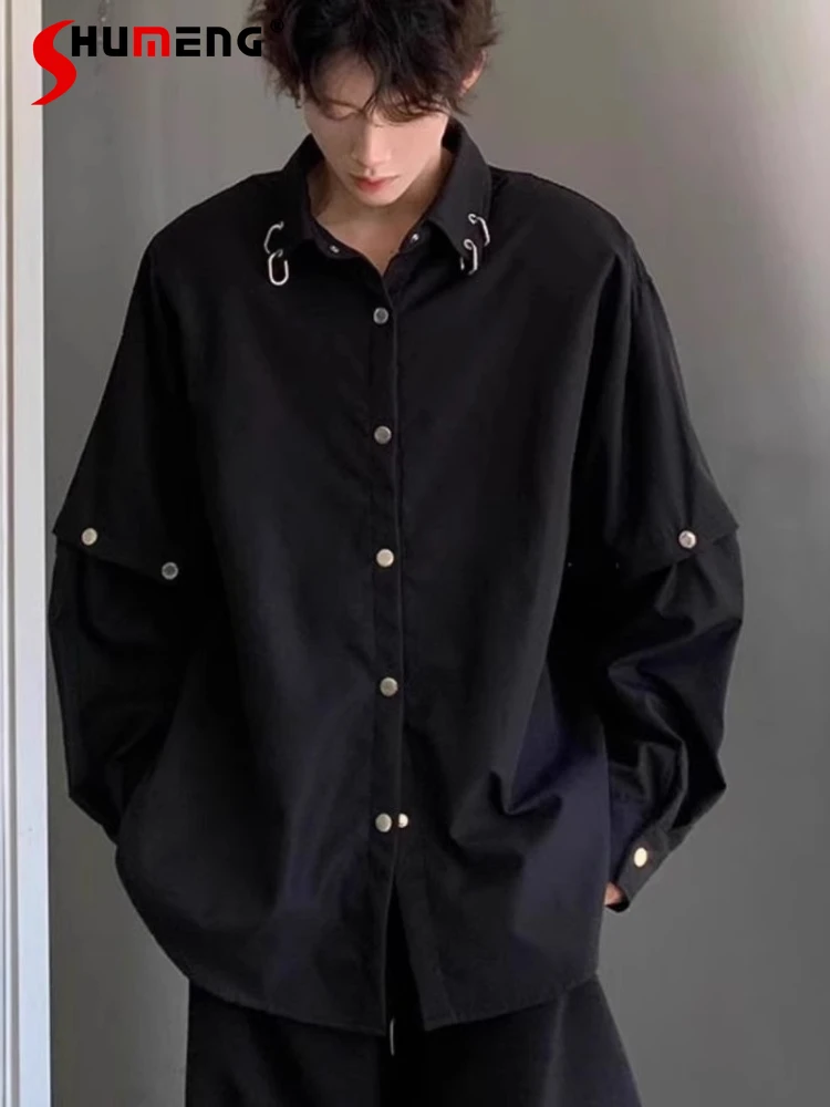 

Мужские летние новые трендовые красивые уличные шикарные рубашки 2025 года, модные топы со съемными длинными рукавами, высококачественные рубашки с мягкими плечами