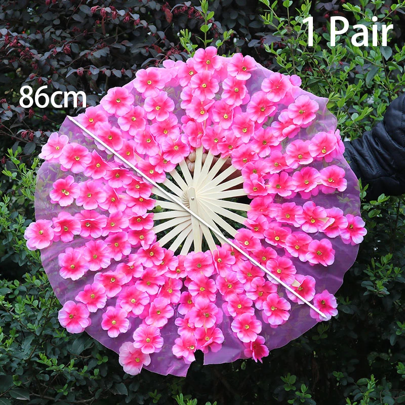 NEW Pink Dance Fan Peach Blossom Petal Fan Adult Dance Performance Decorative Hand Fan Yangko Dancing Fan Party Home Ornaments