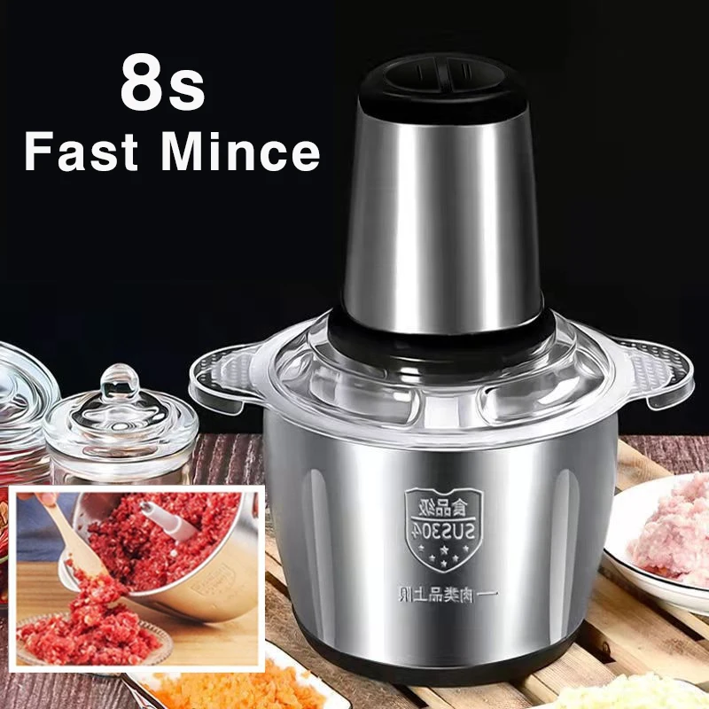 Stainless Steel Electric Meat Grinder, Food Processor Chopper, Kitchen Machines, Vegetable Slicer, Household Grinder