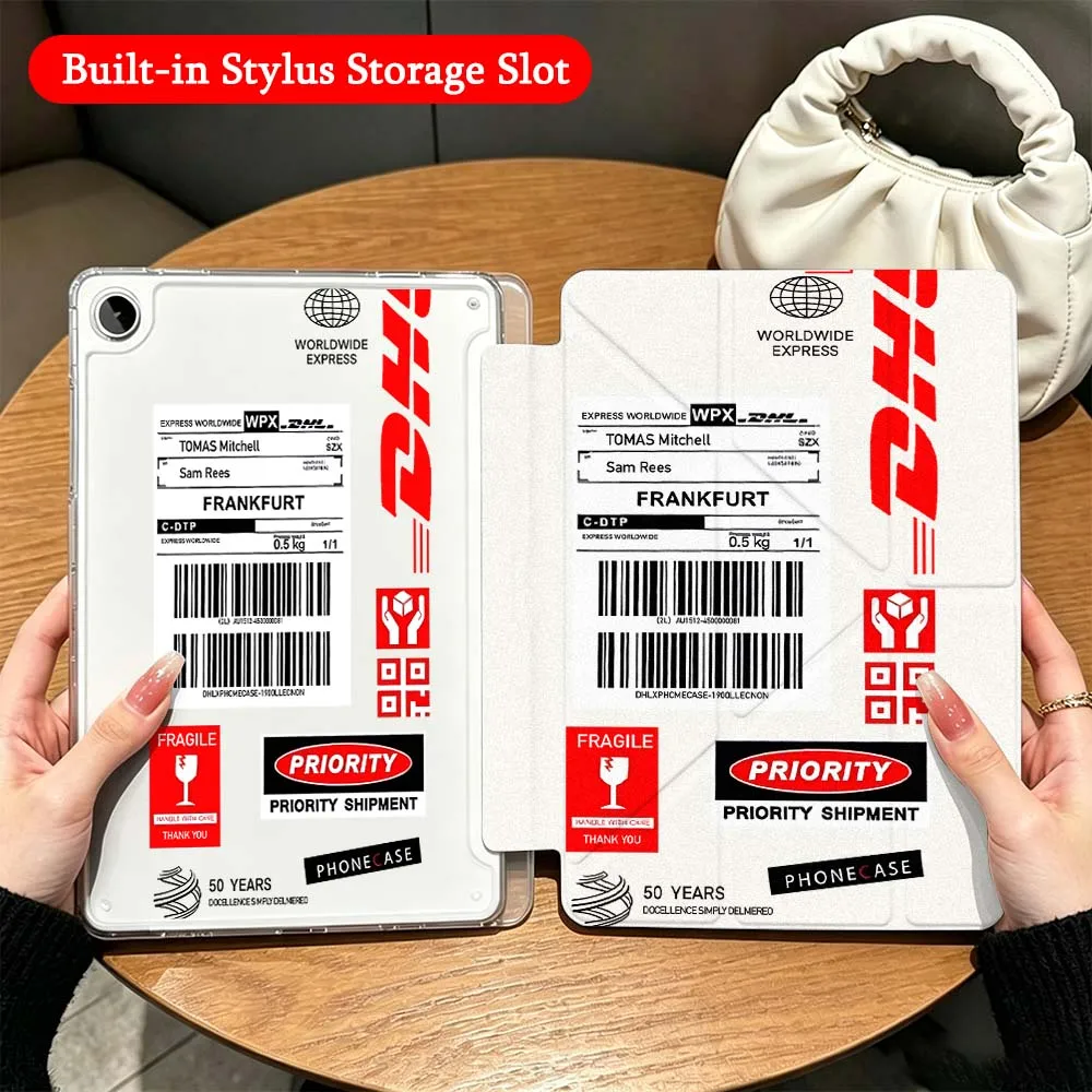 Express Package Label For Samsung Galaxy Tab A9 A8 A11 S6 S7 S8 S9 S10 FE Plus Lite Transparent Y-Shaped Folding Tablet Case