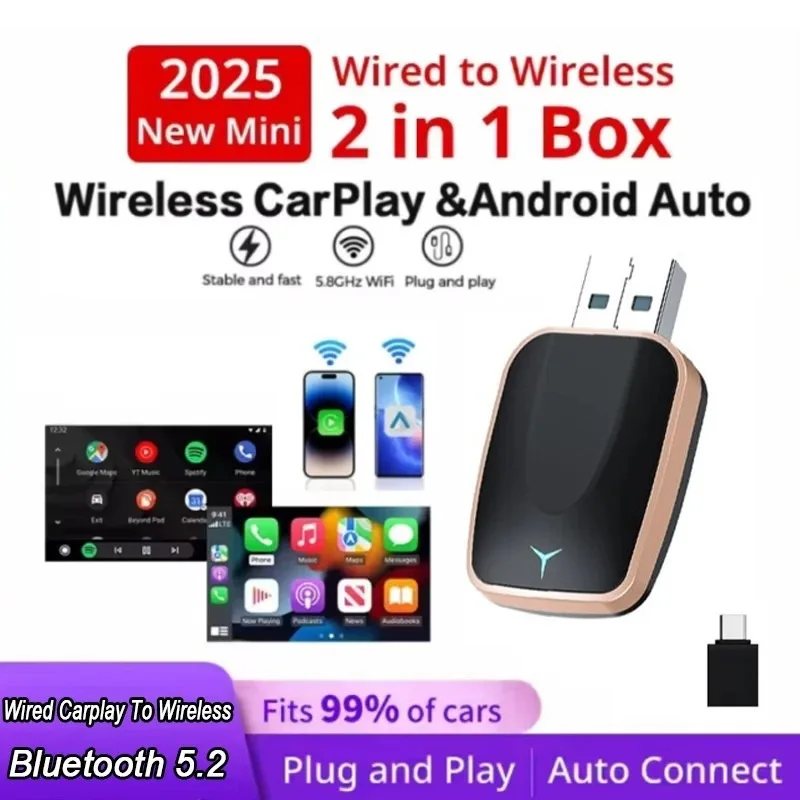 

Wired to Wireless 2in1 CarPlay & Android Auto Adapter, Car Smart Box Converter for Phone Mirror Link Universal