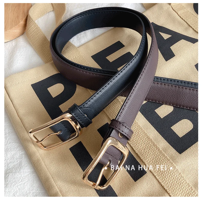 Women's Black Leather Belt Versatile High-End Retro Style Casual Waist Accessory for Jeans Summer Student Fashion