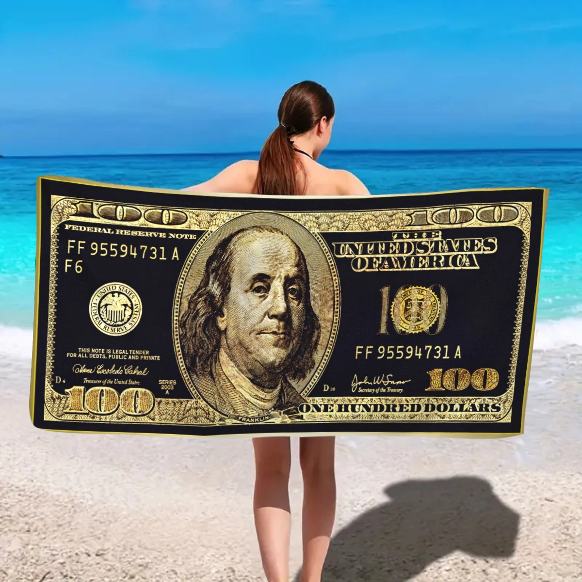 1pc A soft beach towel with a US dollar pattern, suitable for swimming, camping, vacation, and yoga multifunctional towels image 4