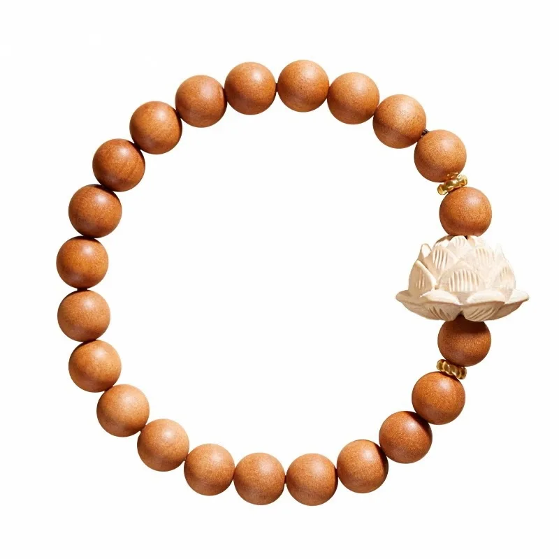 Authentic Old Peach Wood Bracelet Protective Lotus Mens Handcraft Sandalwood Prayer Beads Playable Jewelry Gift for Friends