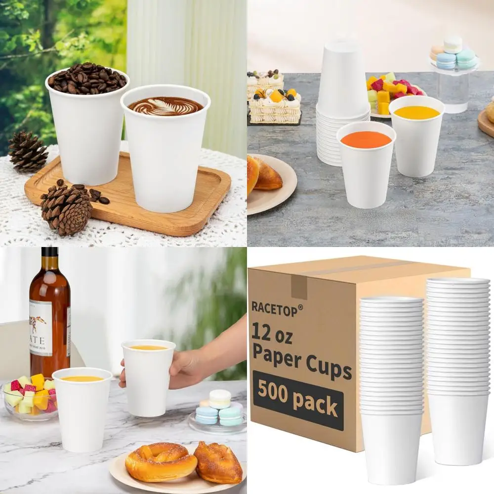 

12 oz Disposable Paper Hot Cups, 500 Pack, Perfect for Serving Coffee and Hot Beverages (White)