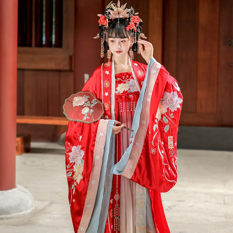 Hanfu women red big-sleeved shirt made in Tang Dynasty with embroidery Chinese style wedding dress for spring and autumn