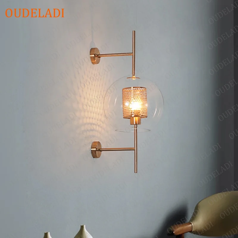 

Modern Glass Wall Lamps Indoor Living Room Decorative Lamp Nordic Bedroom Bedside Aisle Wall Sconce Luminaires