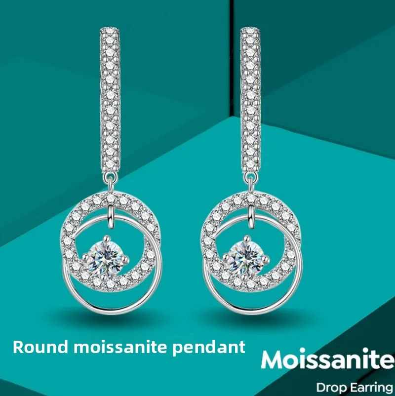 

Женские серьги-гвоздики с муассанитом и двойным кругом S925 с родиевым покрытием, 1 карат D, изысканные ювелирные изделия