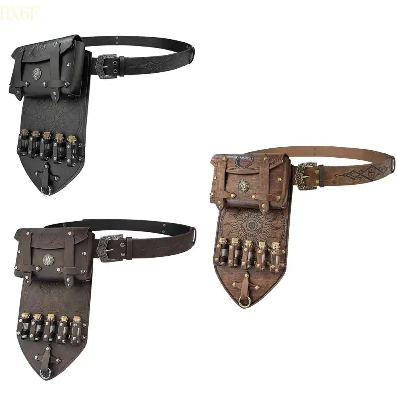 

HX6F Medieval Leather Belt Set Vintage Alchemist Waistband Multipurpose Waist Belt for Historical Enthusiasts