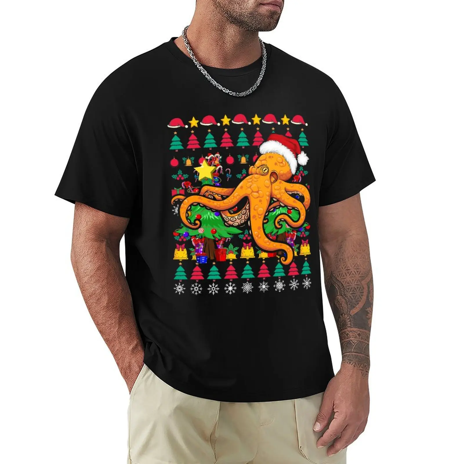 

Santa Claus Octopus Ugly Christmas Santa T-Shirt T-shirts oversize topping summer clothes Men's cotton t-shirt