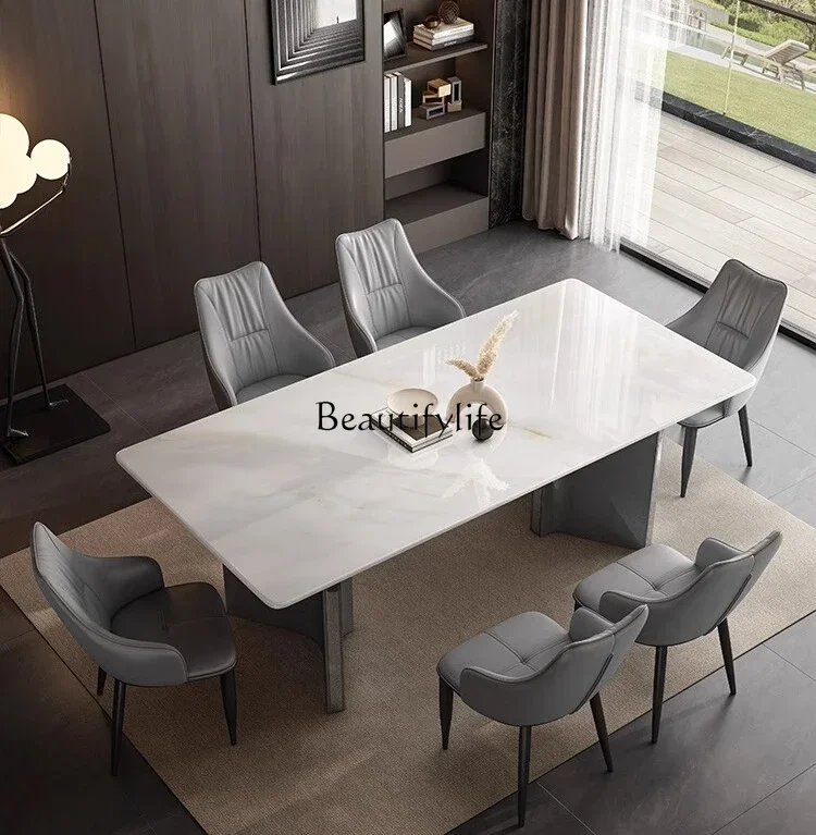 

FG*Italian minimalist natural luxury stone dining table high-end rectangular marble dining table