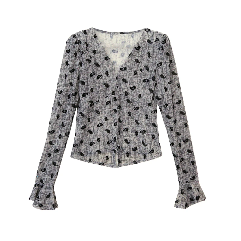 

2025,New,European,Clothes,Thin,Mesh,T-Shirt,Fashion,Sexy,V-Neck,Print,Women,Tops,Long Sleeve,Bottoming Shirt,Slim,Tees,59030