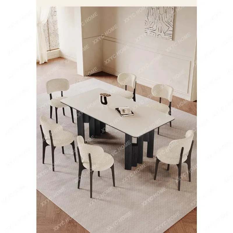 XX Solid wood dining table  retro style black new home rectangular dining table full support high-end matte rock slab