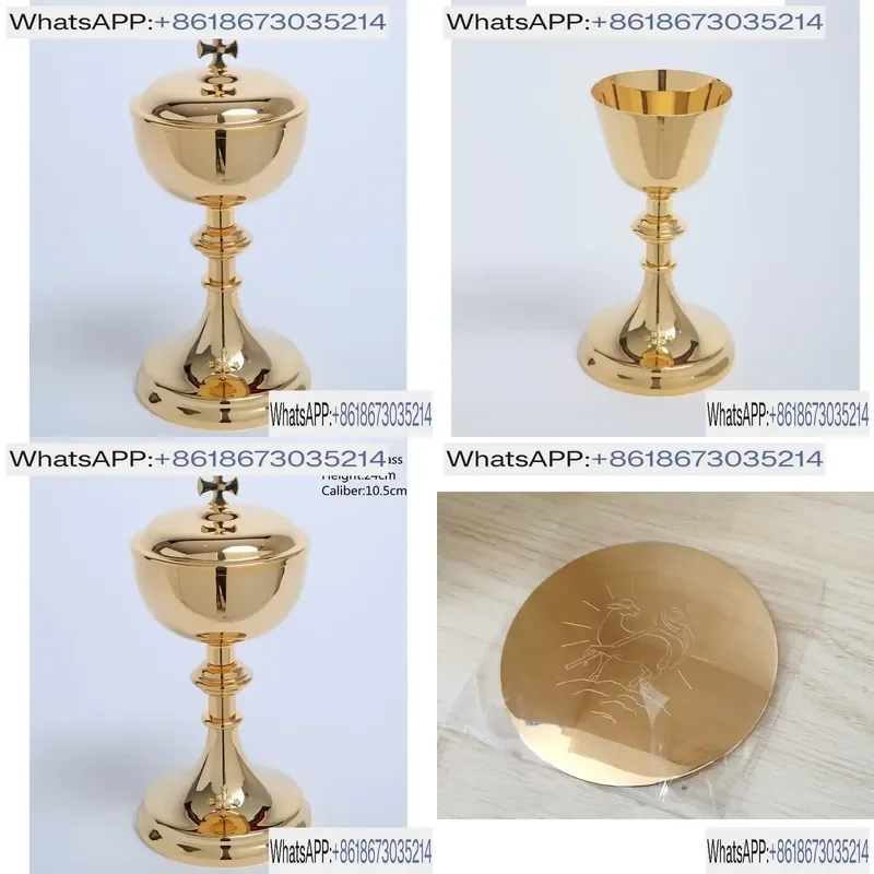 1pcs Religious Supplies Brass Gold Gilded Priest Ciborium with Cross Cover Catholic Church Liturgical Vessel for Holy