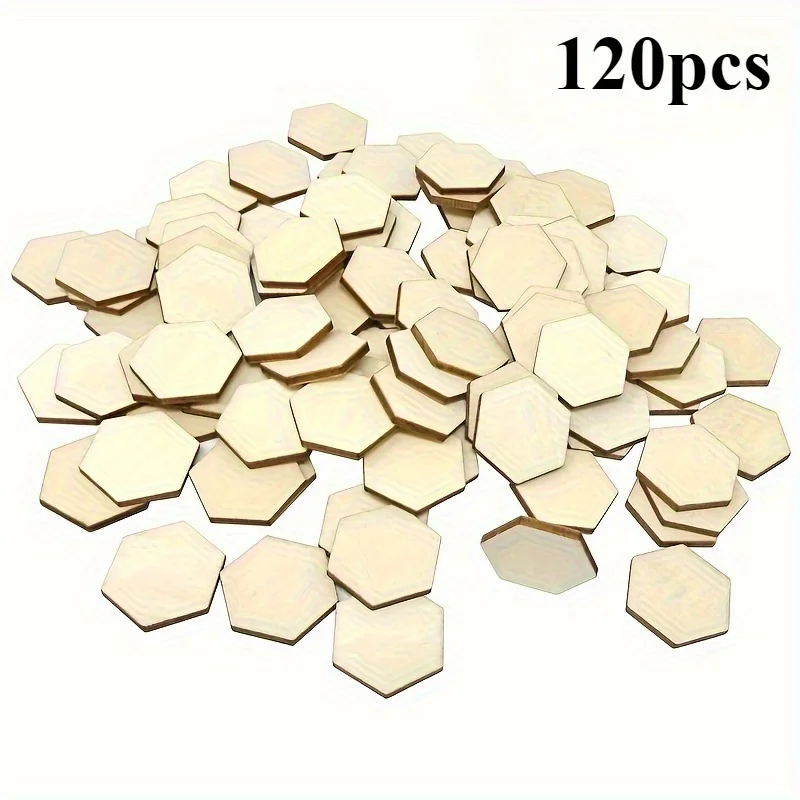 60/120 Stück Holz-Hexagon-Formen (25mm/1 Zoll) Blanko-Holzchips zur Dekoration für DIY-Laser-Cut-Bastelarbeiten, Heimdekoration, Brettspiele, Bildung und mehr.