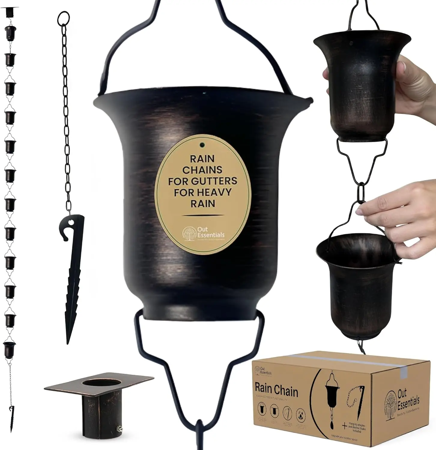 

Прочная медная дождевая цепь 9-11 футов с анкерным кольцом и адаптером для водостока, устойчивая к ржавчине, для декора на открытом воздухе при сильном дожде