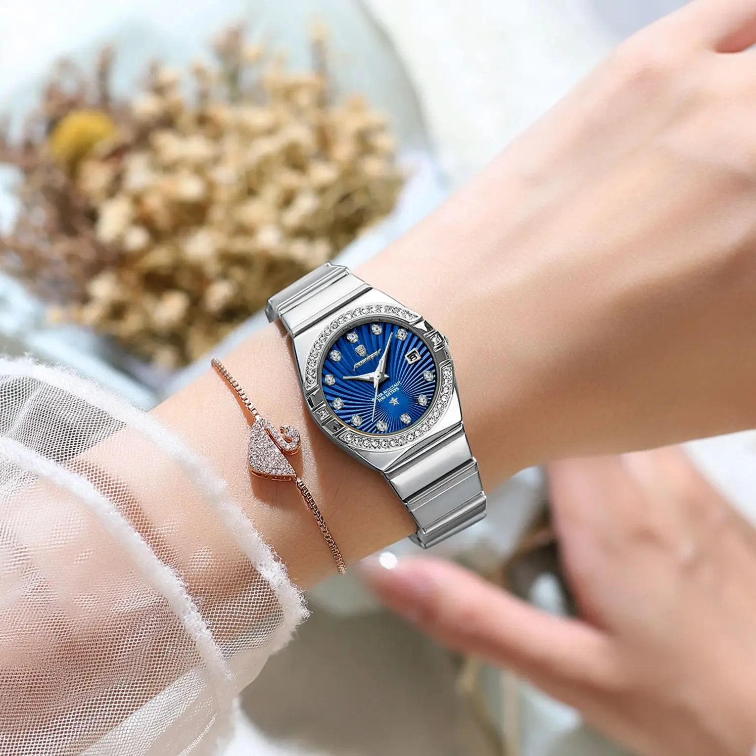 POEDAGAR Orologio da donna alla moda di lusso Orologio da donna al quarzo elegante e alla moda con data in acciaio inossidabile impermeabile luminoso