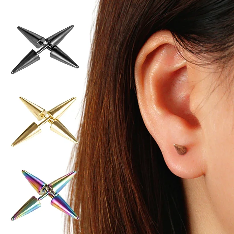 Boucles d'Oreilles Punk Rock en Acier Inoxydable pour Homme et Femme, Piercing Classique à la Mode, 2 Pièces