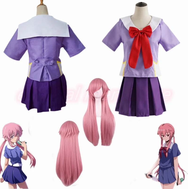 Costumes de Cosplay de Dessin Animé 2nd Mirai Intérieur ki Gasai YLOT pour Femme, Uniforme de Marin, Robe Lolita, ixde Carnaval, Perruque à Nministériels d Rouge, Ensemble Complet