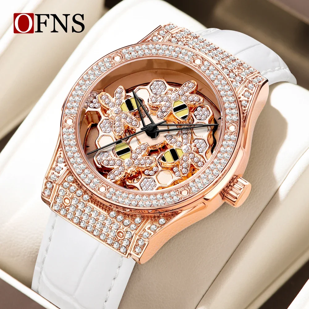 

OFNS Top Brand 1605 Women's Quartz Watch Luxury Diamond Rotating Dial Creative Leisure Waterproof Fashion Women's Elegant Watch