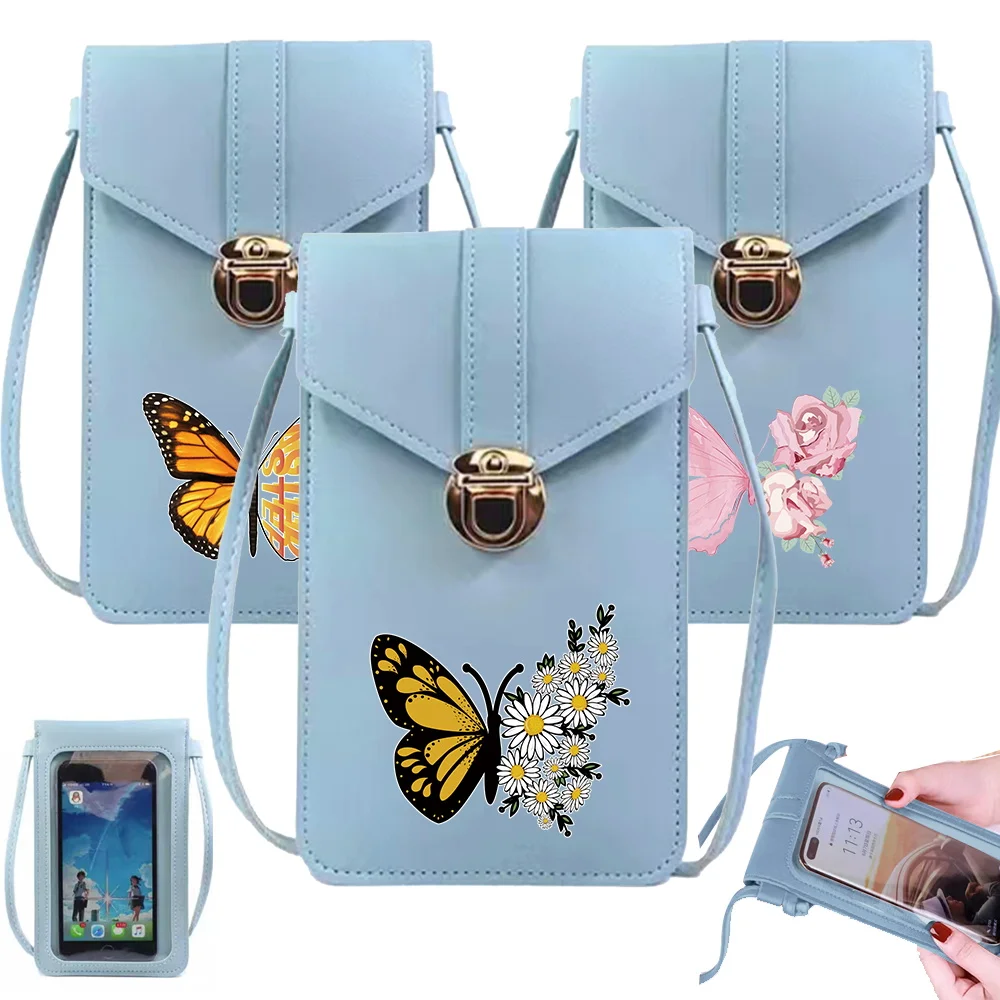

Phone Bags Women Fashion Touch Screen Casual Crossbody Bag Handbag Butterfly Pattern Printing Series Shoulder Cell Phone Pack