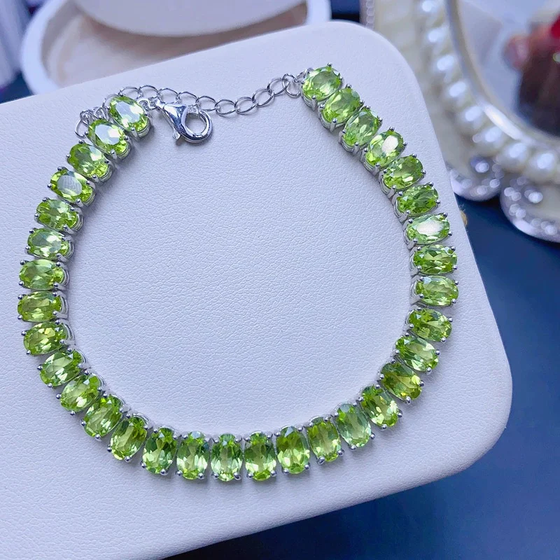 

Classic Gemstones Bracelet 4mm*6mm Vvs Grade Total 16.5ct Natural Peridot 925 Silver Bracelet with 3 Layers 18k Gold Plating