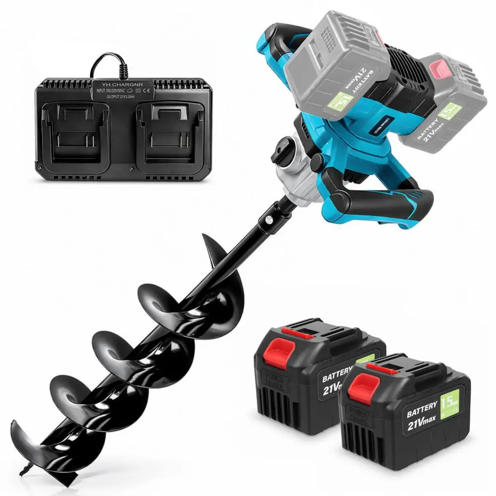 42V Brushless Cordless Earth Auger with 2x4.5AH Battery & Charger, 6 Inch Post Hole Digger with 6-Speed And Reverse Function