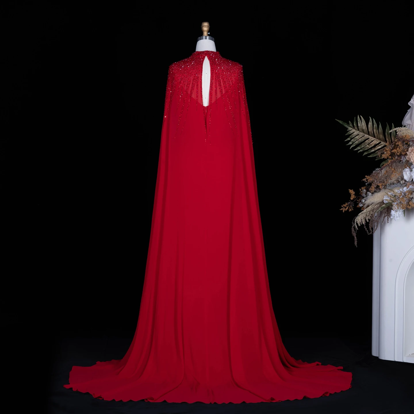 Sharon Said Abendkleider Luxuriöse Meerjungfrauen-Kleider mit V-Ausschnitt, Chiffon, Kristallen, Arabisch, Dubai, formelle Partykleider mit Umhang SS074 Maßanfertigung – Detail 25
