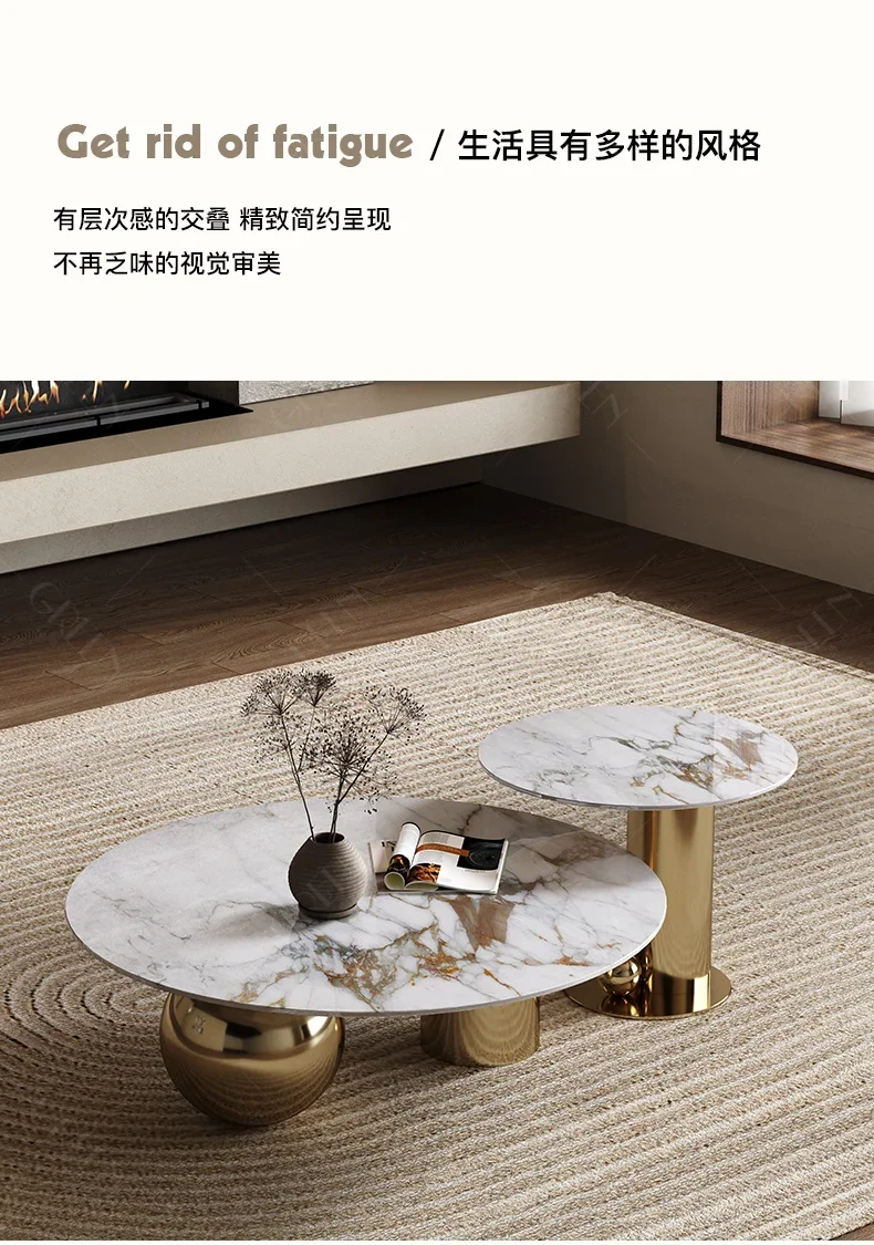 Stone Plate Size round Tea Table Combination Light Luxury and Simplicity Artistic Living Room Child and Mother Tea Table round