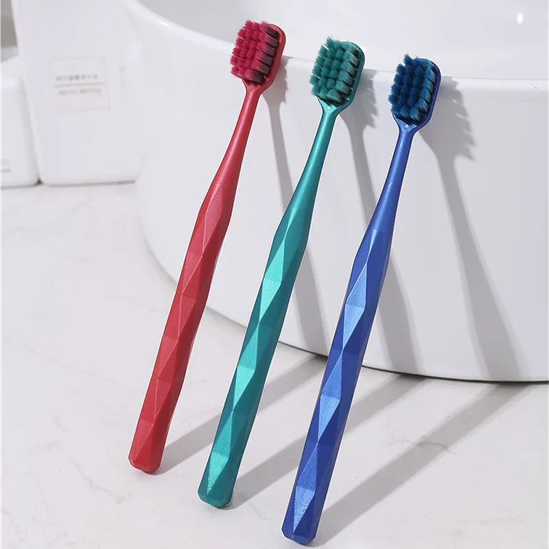 3 PC Household Adult Toothbrush With Diamond Handle Ultra Soft And Colorful Carbon Fiber Wide Head Toothbrush Factory Wholesale