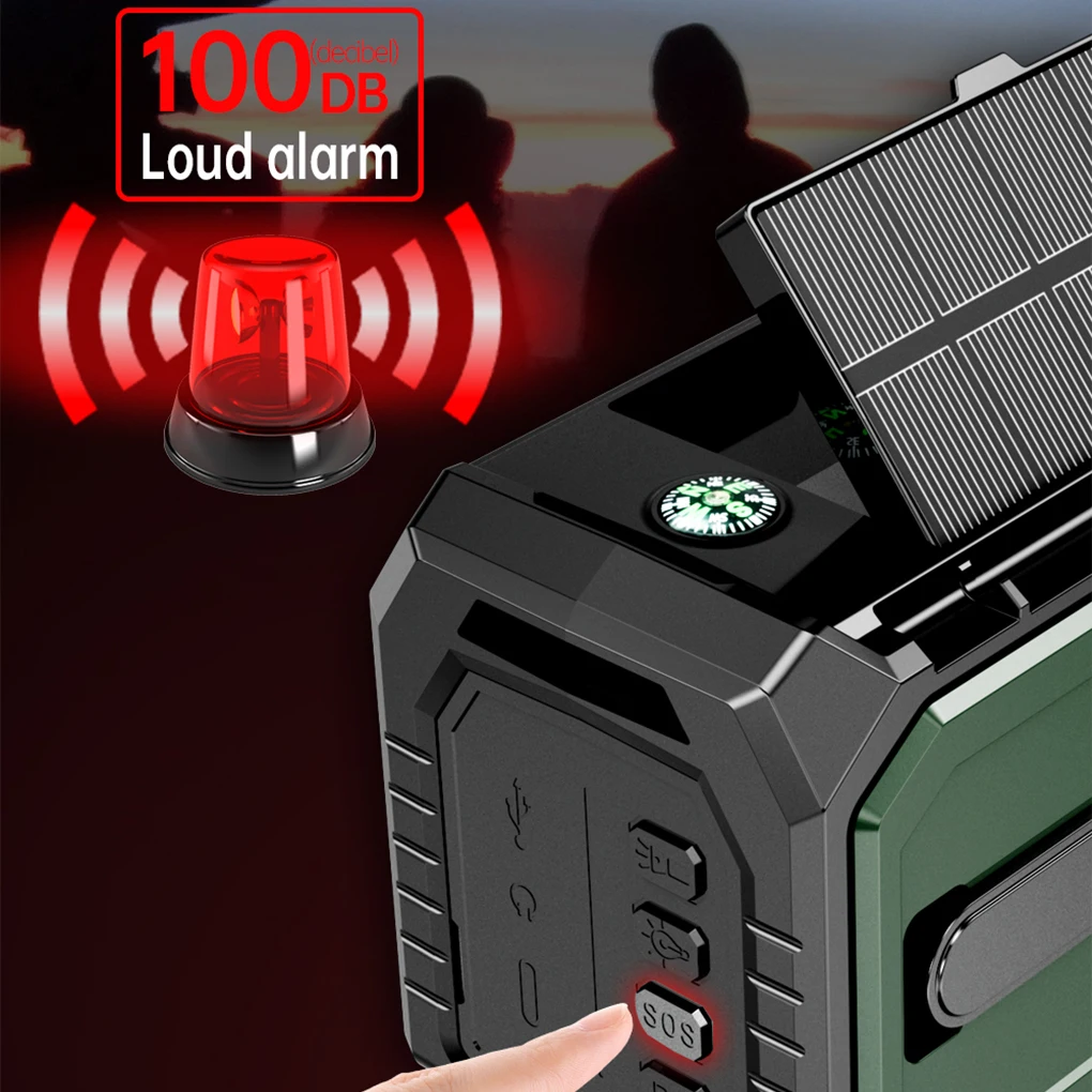 راديو محمول AM/FM 16000mAh مع مصباح ليد جيب ضوء الطاقة شاحن الهاتف SOS إنذار وبوصلة للطوارئ والتخييم #2