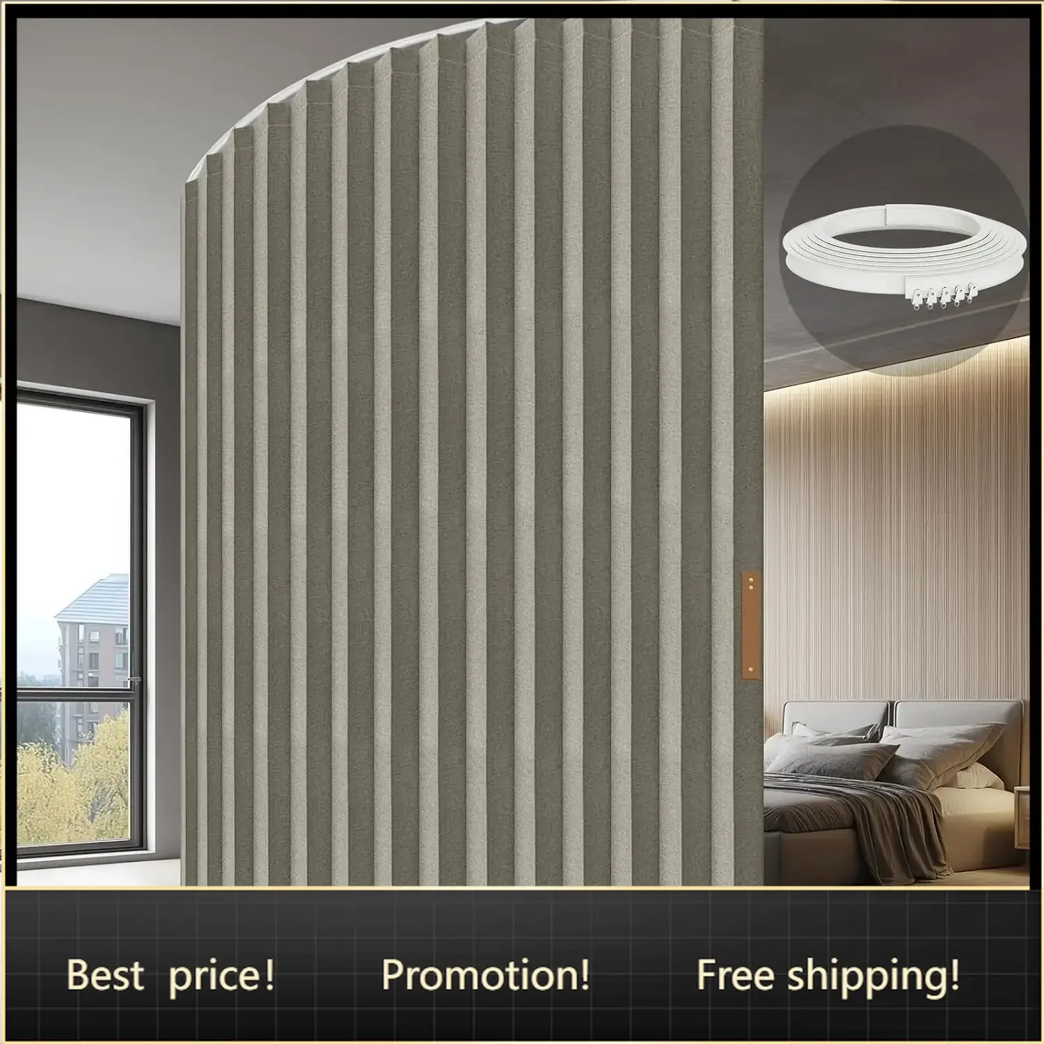 Folding Accordion Partition Divider with Ceiling Track - Hanging Room Curtain, Quick Setup(Grey 100