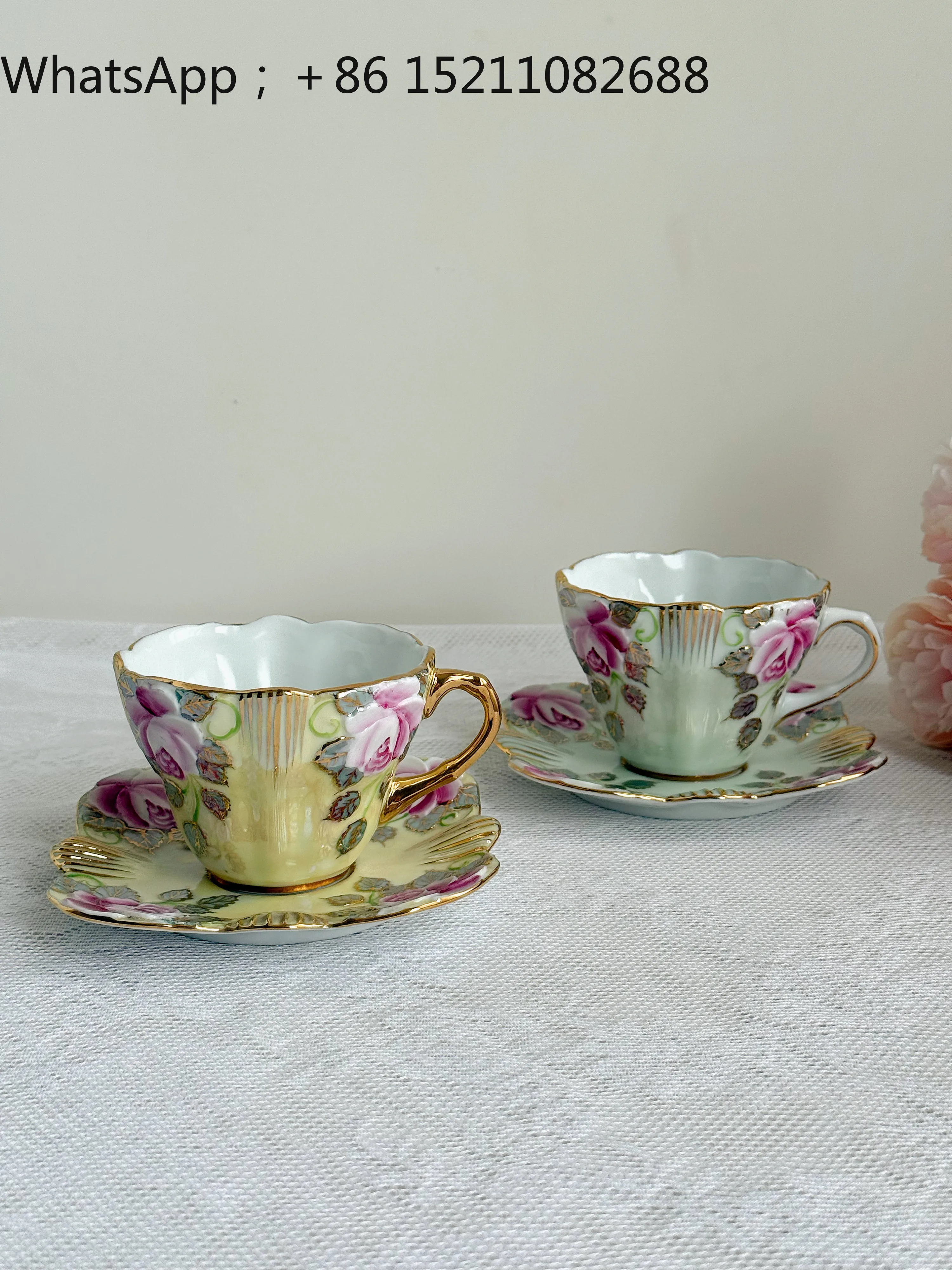 LLY medieval pure hand-painted pearl glaze rose coffee cup, exquisite and elegant ceramic cup, afternoon teacup home decoration