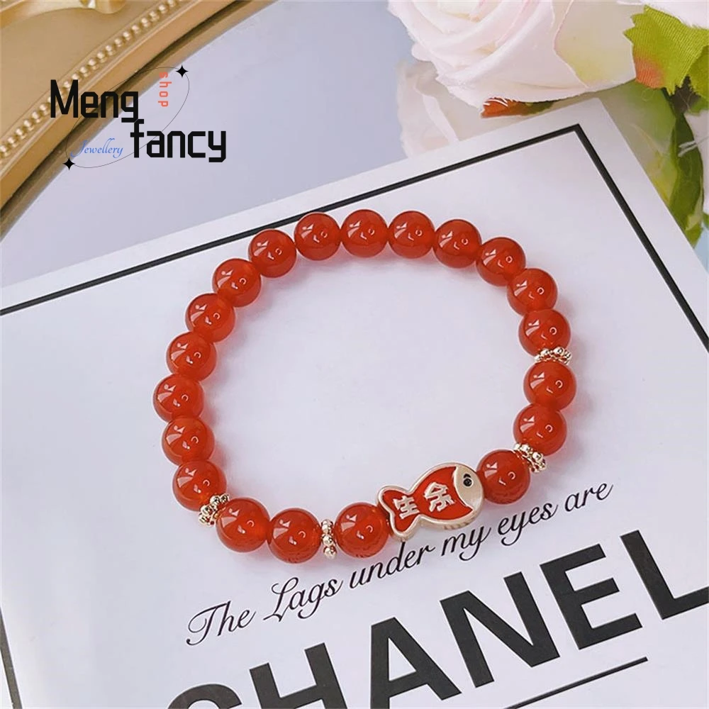 

Natural Red Agate Couple Bracelet Simple Retro Beaded Bracelet Simple Exquisite High-grade Luxury Fashion Jewelry Holiday Gifts