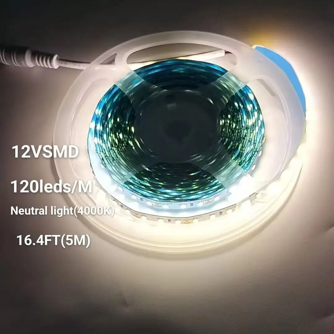 1 rolo/2 rolos de baixa tensão 12V 120 leds/metro 8mm de largura 2835 com conector DC faixa de luz, 16. 4 pés por rolo (5m) luz branca fria 6500k/luz branca neutra 4000k/luz branca quente 3000k tira de luz, chip led 12v placa nua faixa de luz autoadesiva, tira de luz de decoração de casa, tira de luz de férias (sem fonte de alimentação apenas)