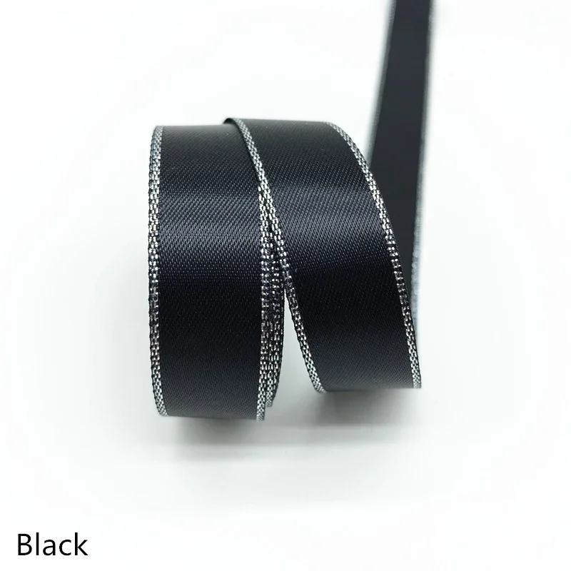 16mm High Quality Silver Metallic Edge Satin Ribbon Polyester  For Flower Gift Packing Wedding Decoration DIY ,5 yds/lot