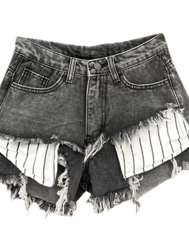 Mode Löcher Raw Edge Denim Shorts Frauen 2025, Sommer Neue Streetwear Frau A-Linie Zerrissene Breite Bein Jean Shorts hot Pants Ttendy