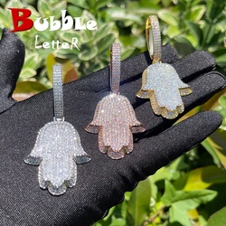 Bubble Letter Prong Necklace Iced Out Halma Hand Pendant Two Tone Real Copper Hip Hop Jewelry