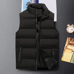 Mens Vest Jacket Warm Sleeveless Jackets Winter Waterproof Zipper Coat Autumn Stand-up Collar Casual Waistcoat Brand Clothing